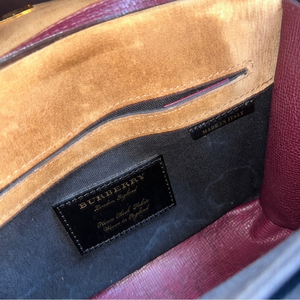 Burberry Macken Women Mahogany Red Crossbody Bag Leather Check Print Messenger - Picture 12 of 12